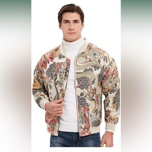 HOOD CREW Embroidery Floral Bomber Jacket Mens Sz XS | Womens M